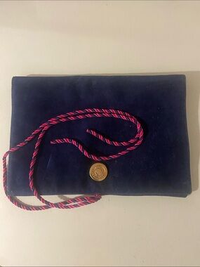 Rochas Navy Velvet Clutch with Pink-Navy Twisted Strap